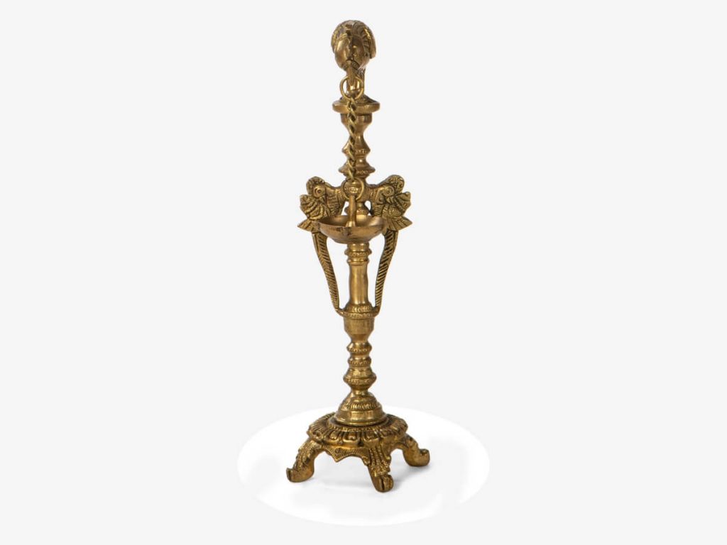 Antique Hanging Brass Oil Lamp - Tesor