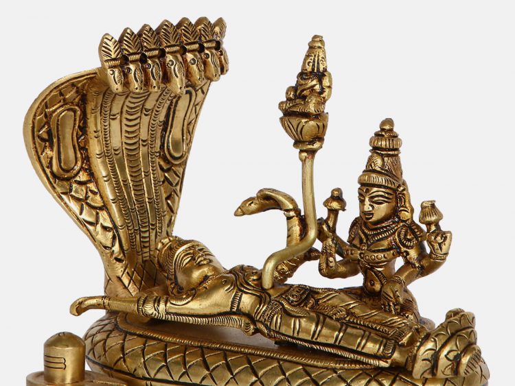 Brass Lord Vishnu and Goddess Lakshmi Seated on Sheshnag Statue Idol 5  inches | eBay